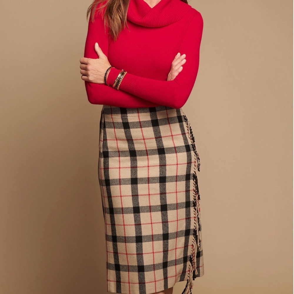 Talbots Size 8 Plaid Fringe Skirt - Picture 2 of 5